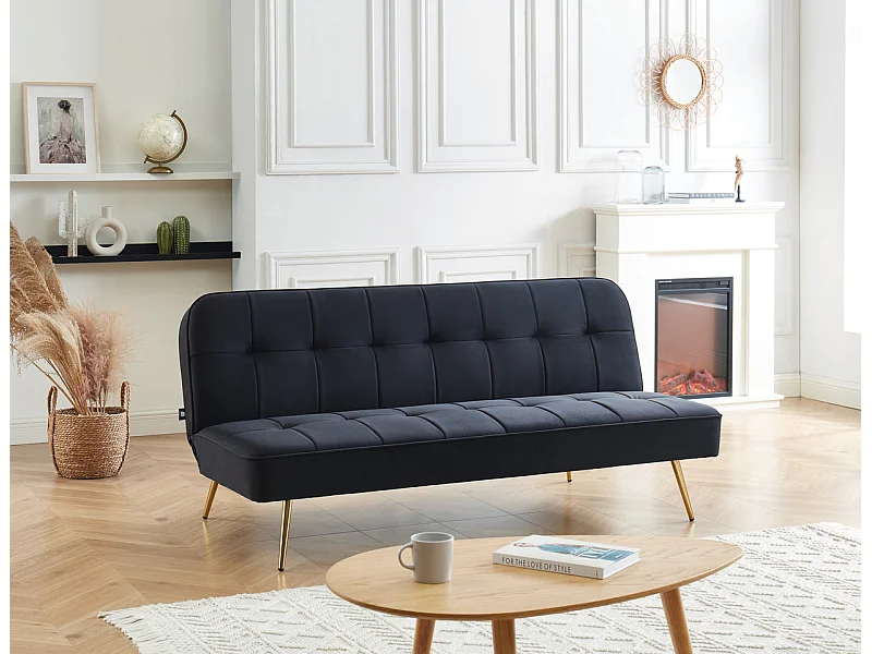 Banquette AROMA 3 places en velours noir convertible