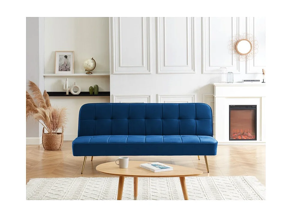 Banquette AROMA en velours bleu 3 places