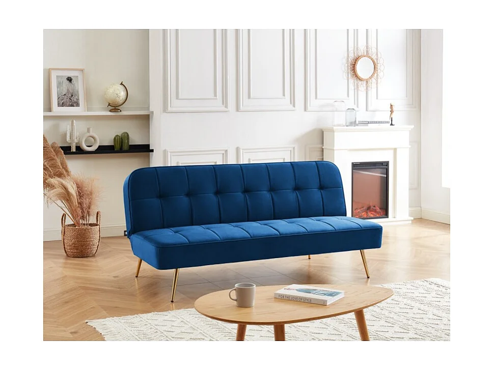 Banquette AROMA en velours bleu 3 places