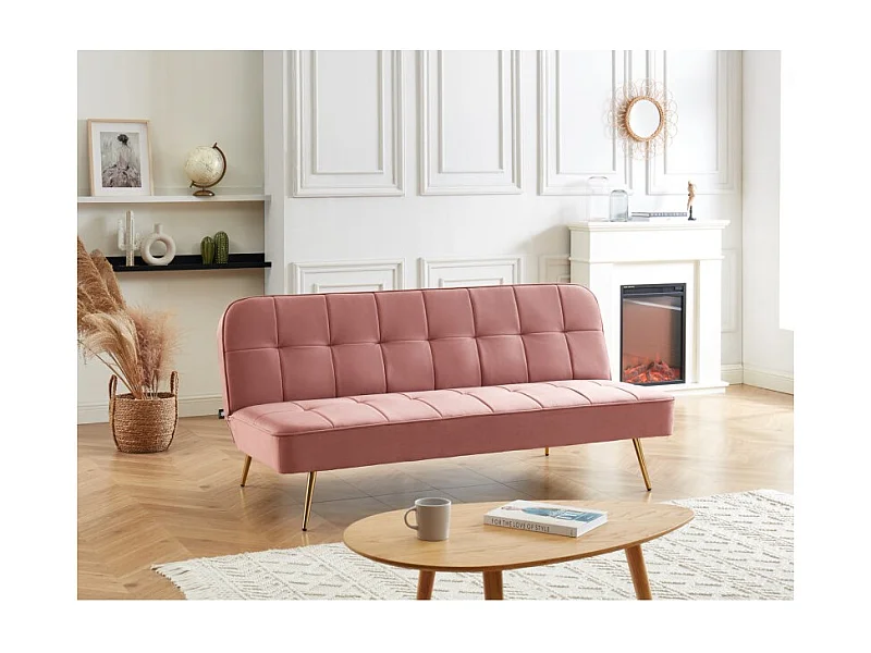 Banquette AROMA en velours vieux rose 3 places convertible
