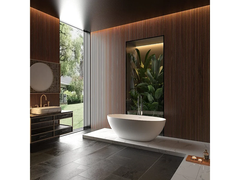 Baignoire îlot design en solid surface ovale MALMO 165 cm