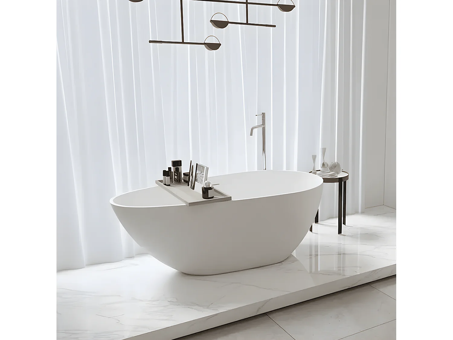 Baignoire îlot design en solid surface ovale HELSINKI 150 cm