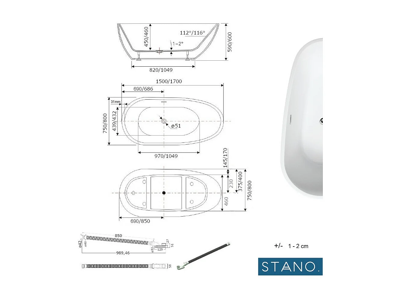 Bañera exenta PHOENIX  150 cm