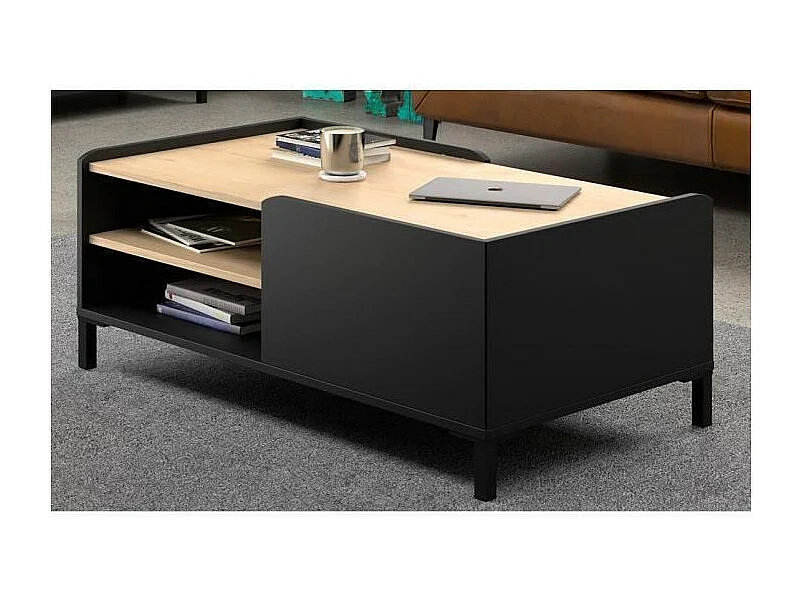 Table basse - Décor chataigner et noir - L 106 x P 60 x H 42 cm - AMSTERDAM