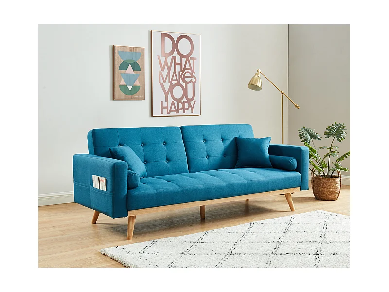 Canapé KELLY droit en tissu bleu convertible