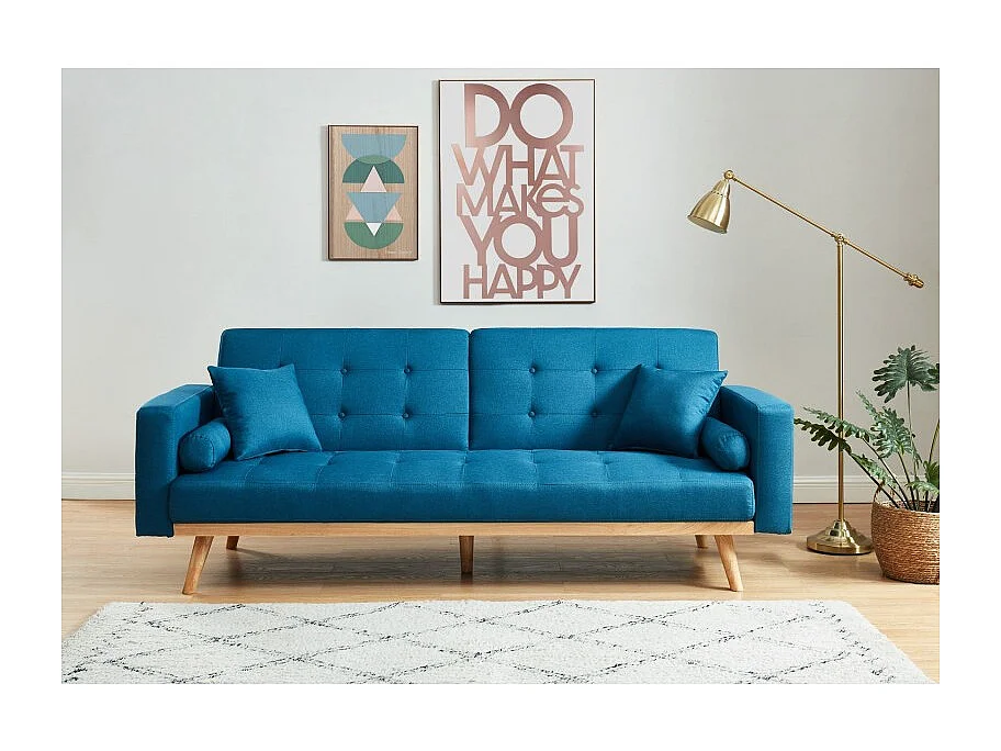 Canapé KELLY droit en tissu bleu convertible