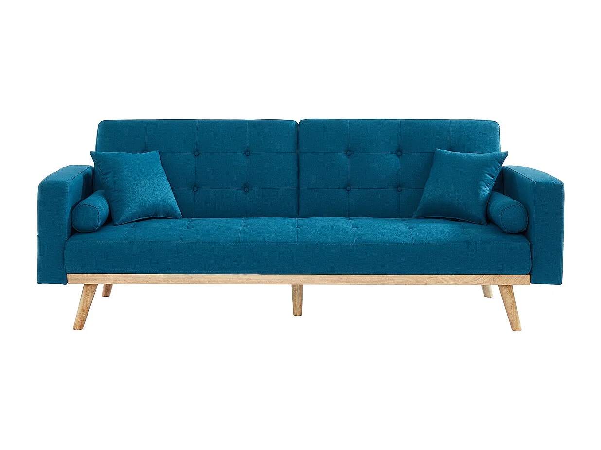 Canapé KELLY droit en tissu bleu convertible