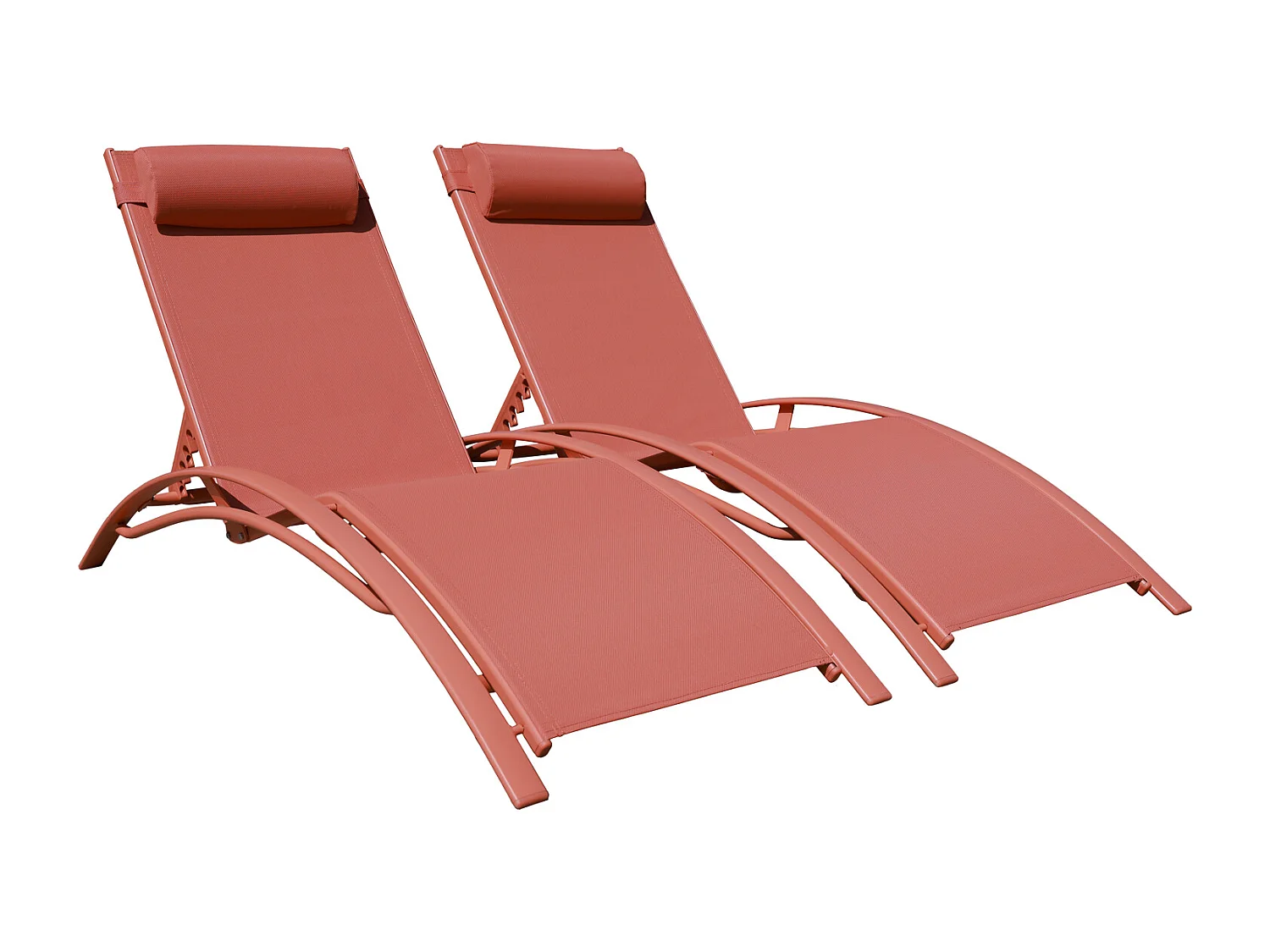 Lot de 2 transats GALAPAGOS en textilène terracotta - aluminium terracotta - HAPPY GARDEN