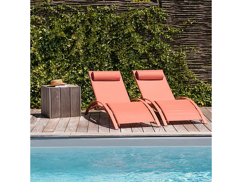 Set van 2 GALAPAGOS ligstoelen in textilene terracotta - aluminium terracotta