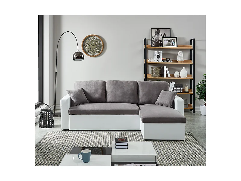Canapé d'angle ASPEN gris et blanc 4 accroches