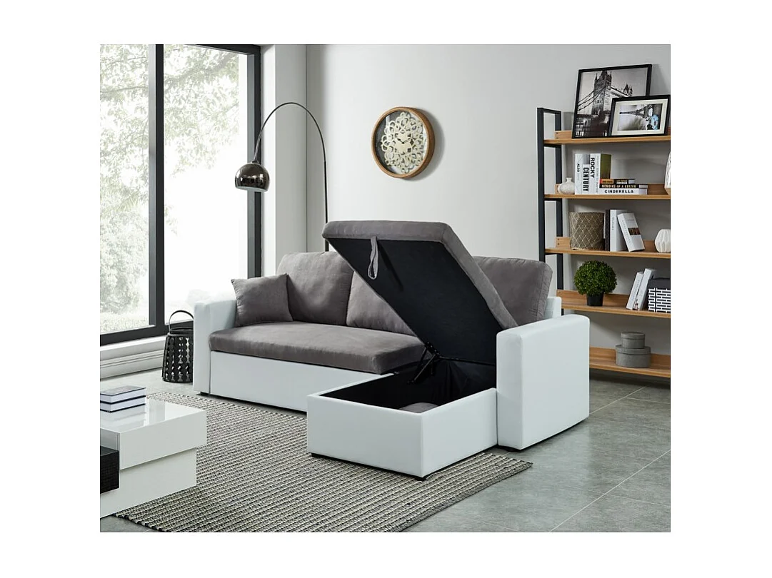 Canapé d'angle ASPEN gris et blanc 4 accroches