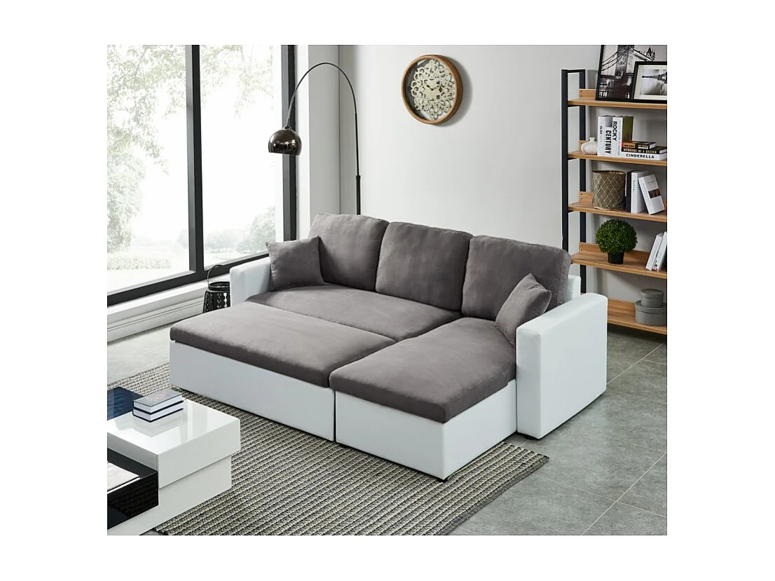 Canapé d'angle ASPEN gris et blanc 4 accroches