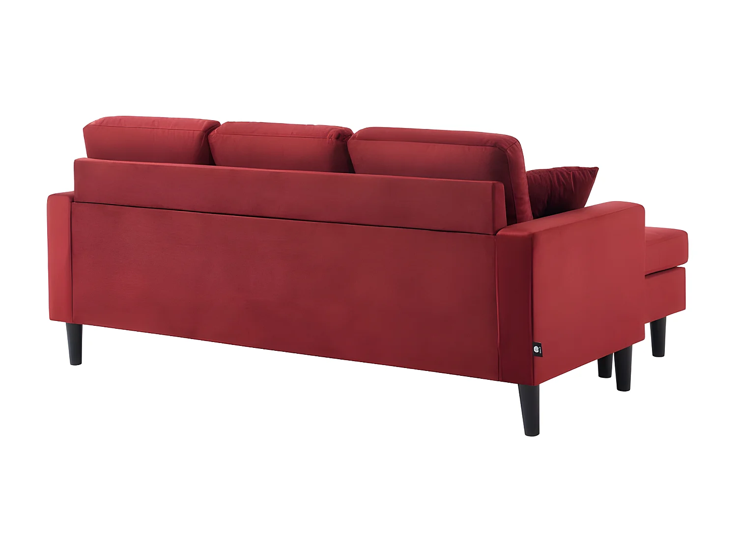 Canapé d'angle MIRISA en velours grenat et pieds bois 4 places et 2 coussins inclus