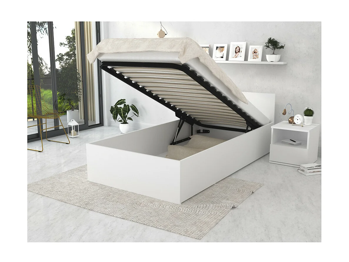 Lit coffre Panama 120x200 - Sommier inclus Blanc