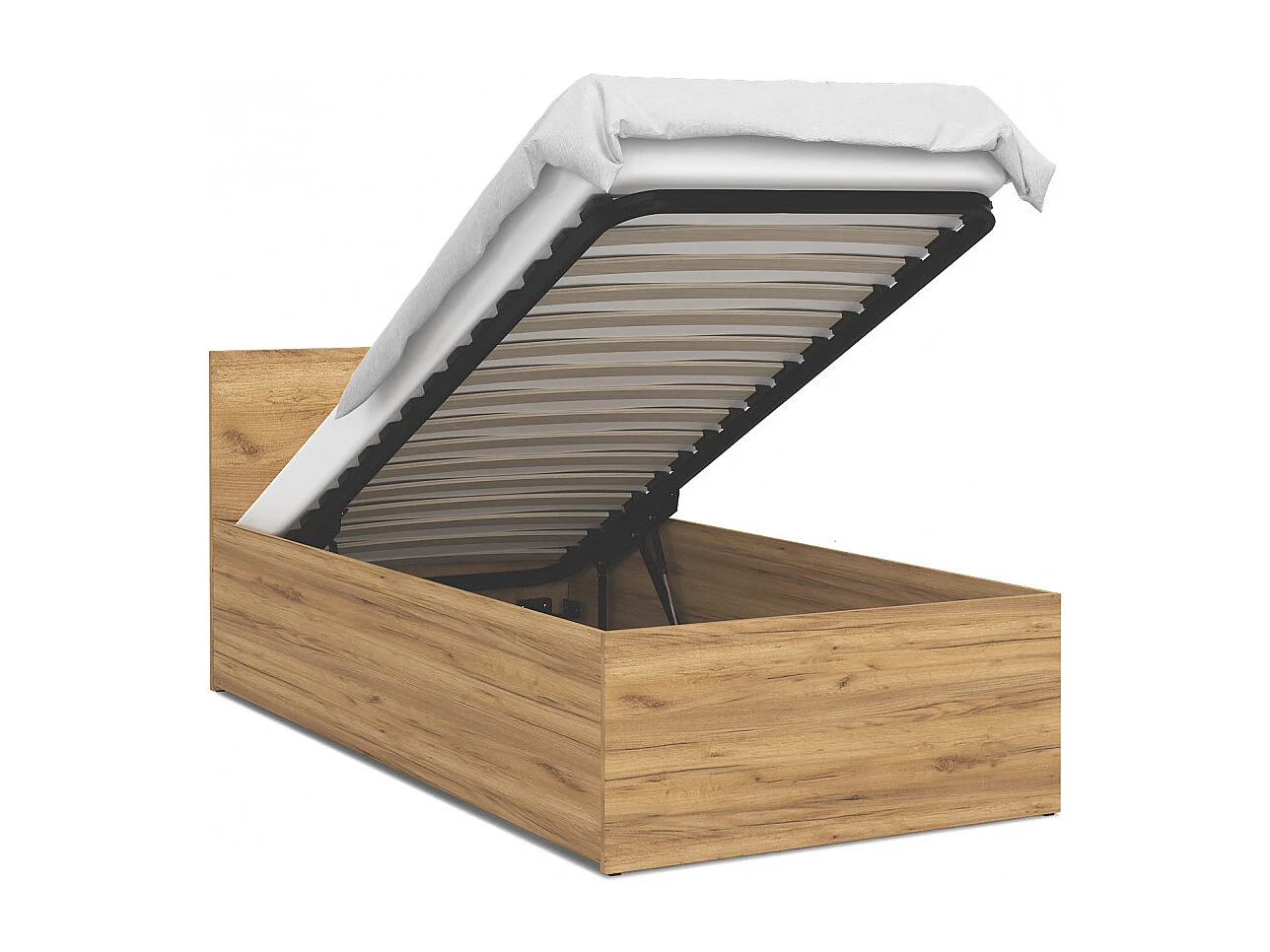 Lit coffre 120 x 200 cm Panama - Coffre de 470 Litres - Sommier inclus - Chêne