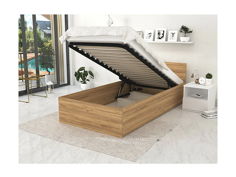 Lit coffre Panama 120x200 - Sommier inclus Chêne