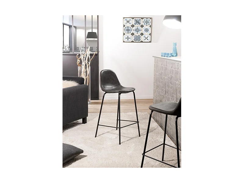 TOM - Lot de 2 tabourets de bar John anthracite hauteur d'assise 65cm