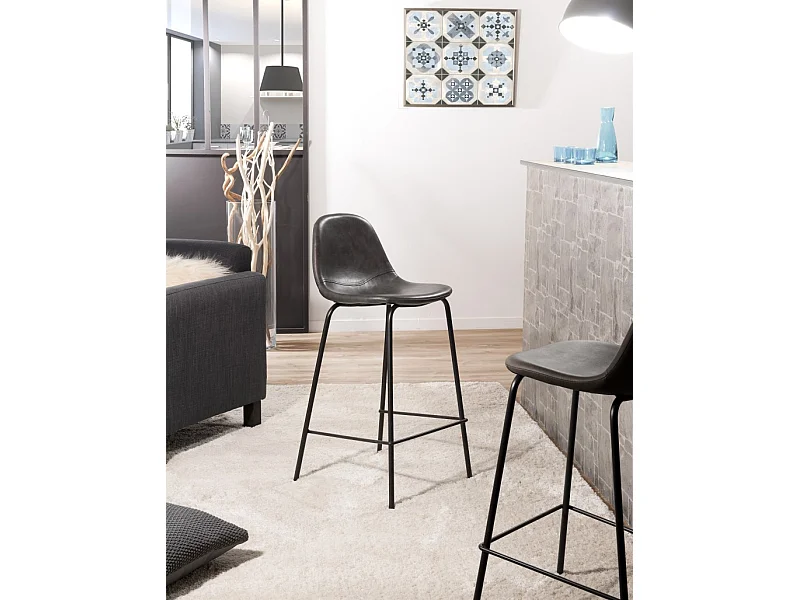 TOM - Lot de 2 tabourets de bar John anthracite hauteur d'assise 65cm