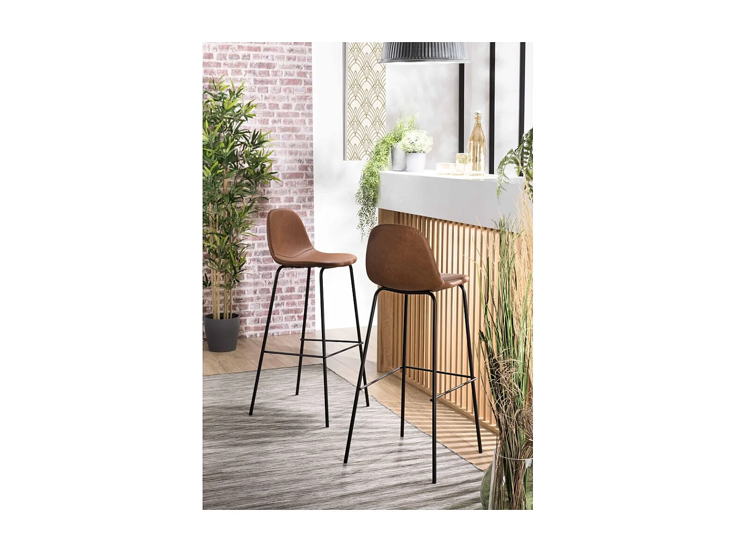 TOM - Lot de 2 tabourets de bar John marron hauteur d'assise 80cm