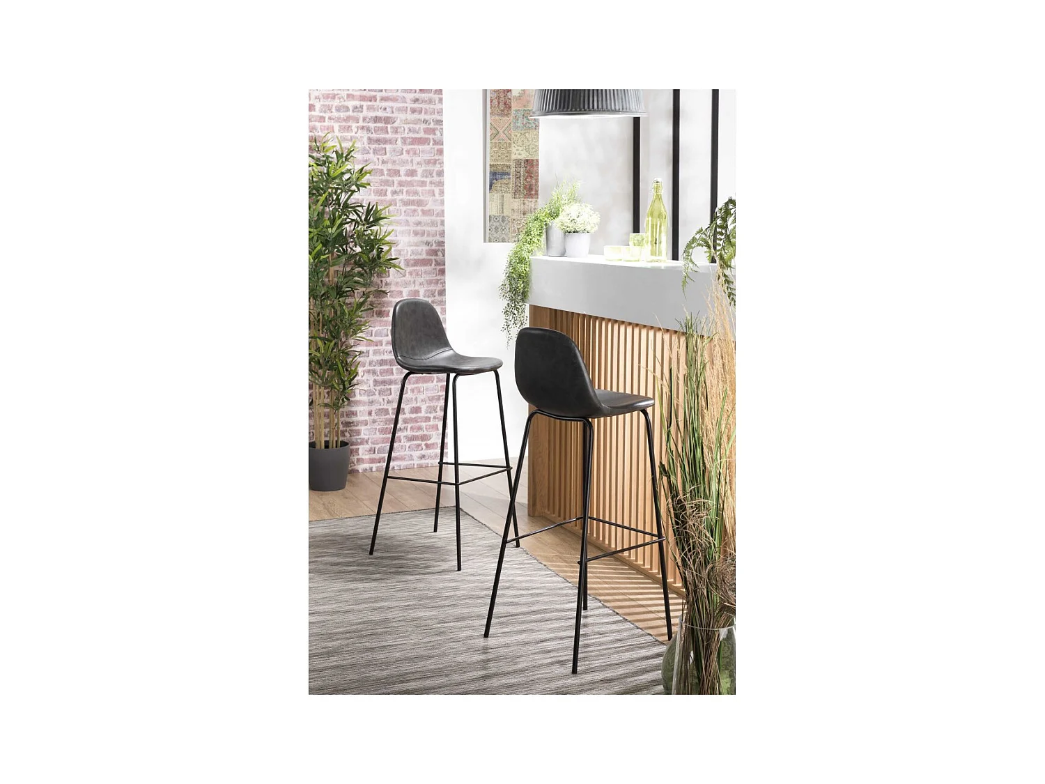 TOM - Lot de 2 tabourets de bar John noir hauteur d'assise 80cm
