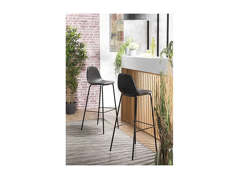 TOM - Lot de 2 tabourets de bar John noir hauteur d'assise 80cm
