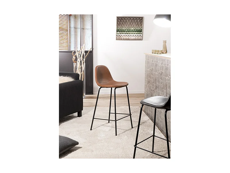 TOM - Lot de 2 tabourets de bar John marron hauteur d'assise 65cm
