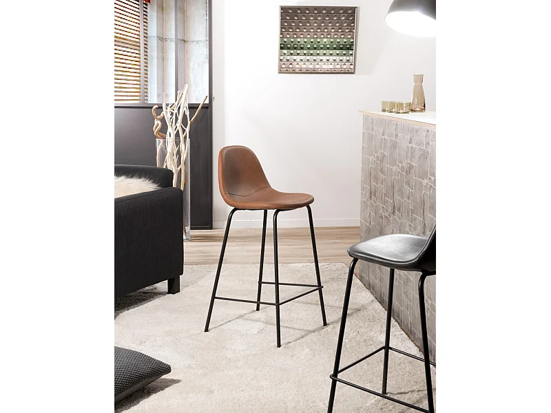 TOM - Lot de 2 tabourets de bar John marron hauteur d'assise 65cm
