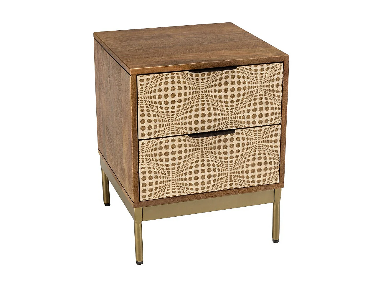 ALIX - Table de chevet en bois de manguier 2 tiroirs motifs ethniques