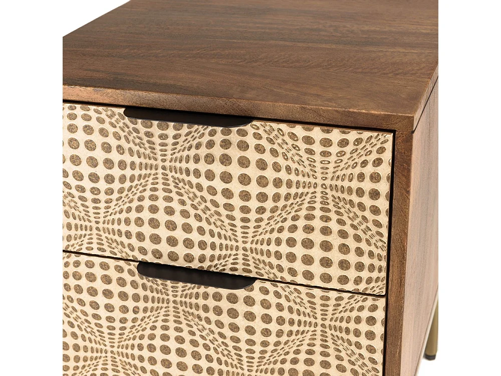 ALIX - Table de chevet en bois de manguier 2 tiroirs motifs ethniques