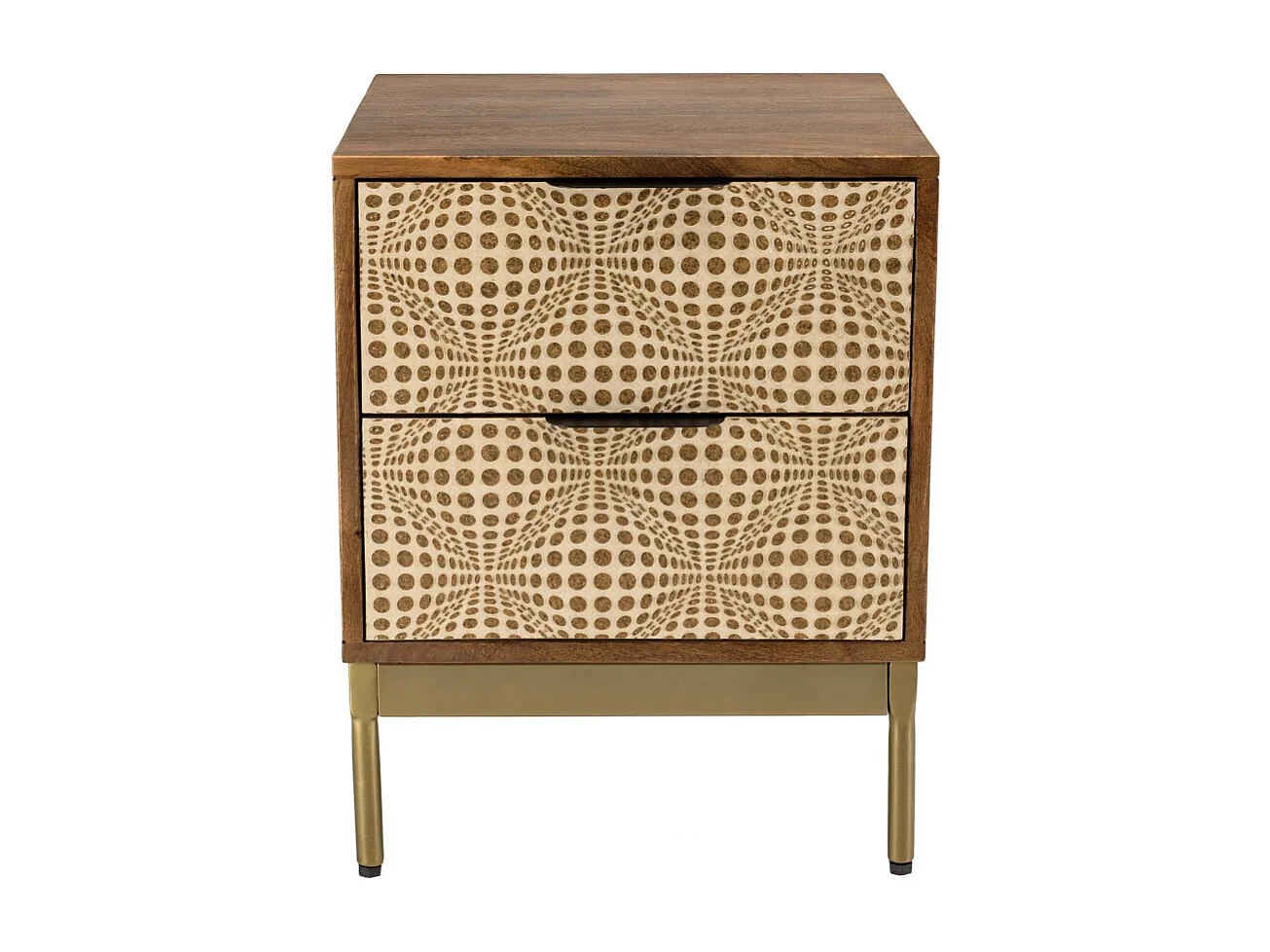 ALIX - Table de chevet en bois de manguier 2 tiroirs motifs ethniques