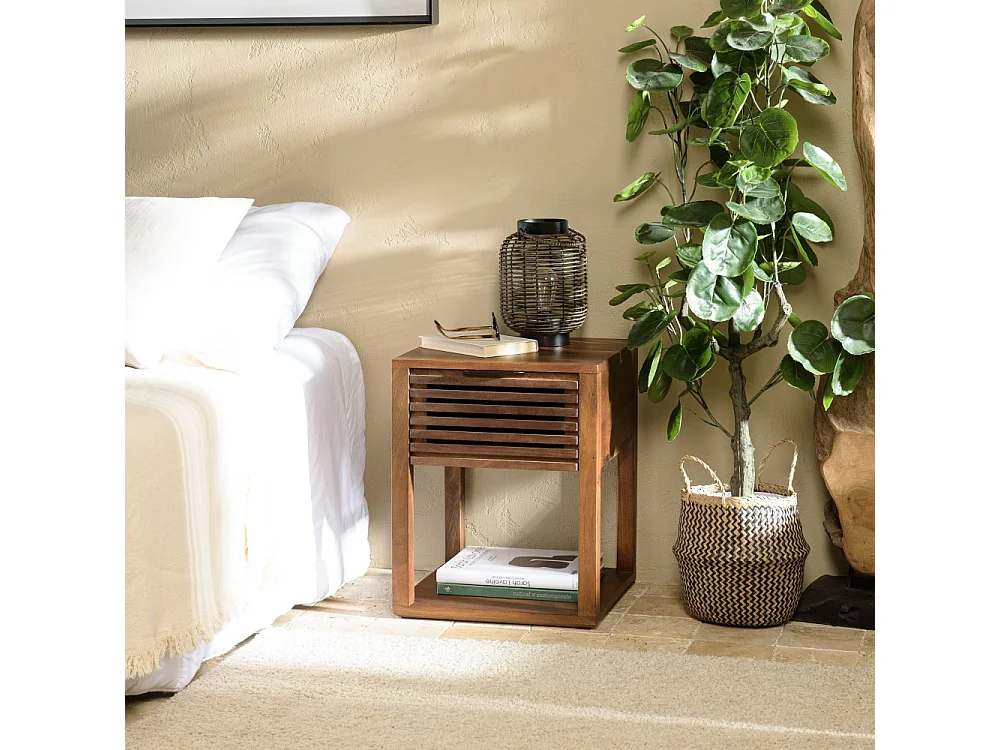 ALIX - Table de chevet en bois de manguier 1 tiroir ajouré