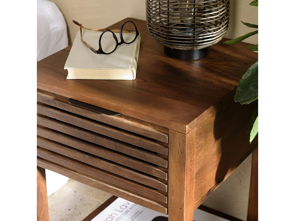 ALIX - Table de chevet en bois de manguier 1 tiroir ajouré