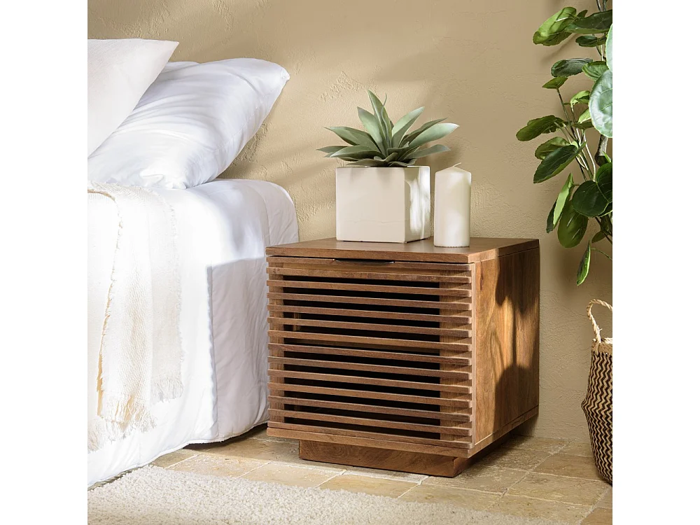 ALIX - Table de chevet en bois de manguier 1 porte ajourée