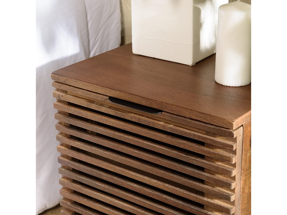 ALIX - Table de chevet en bois de manguier 1 porte ajourée