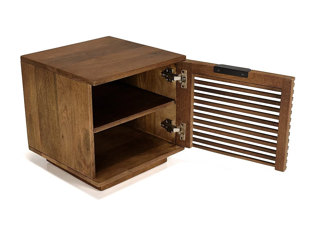 ALIX - Table de chevet en bois de manguier 1 porte ajourée