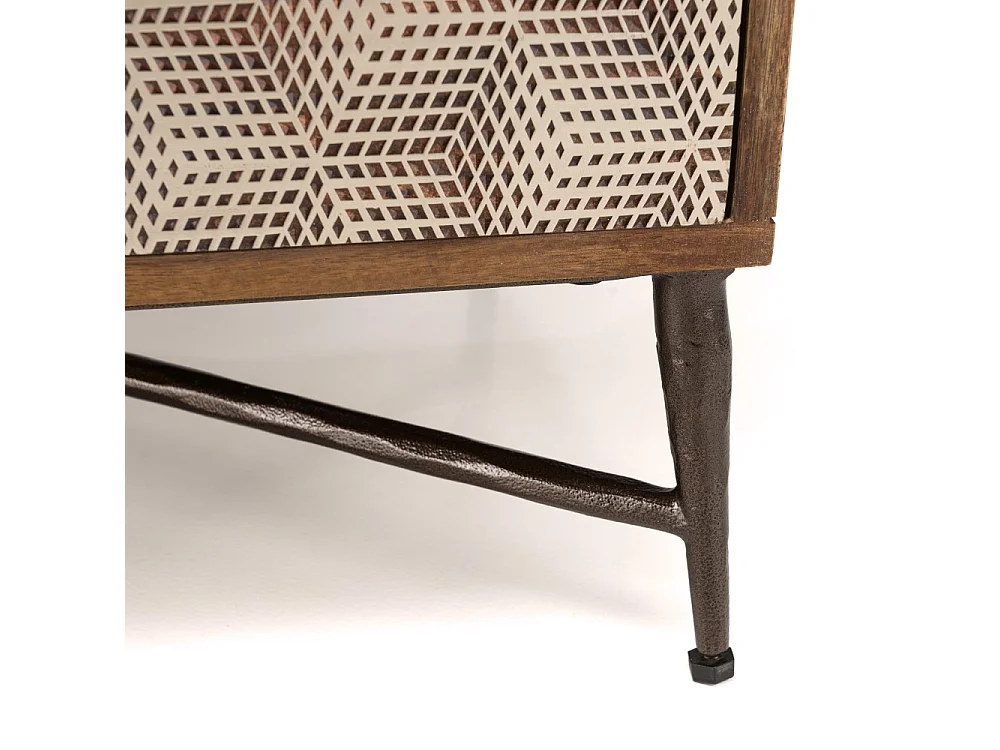 ALIX - Table de chevet en bois de manguier 2 tiroirs motifs ethniques