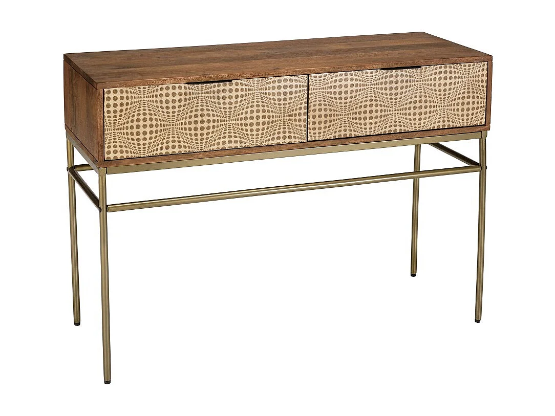 ALIX - Console en bois de manguier 2 tiroirs motifs ethniques