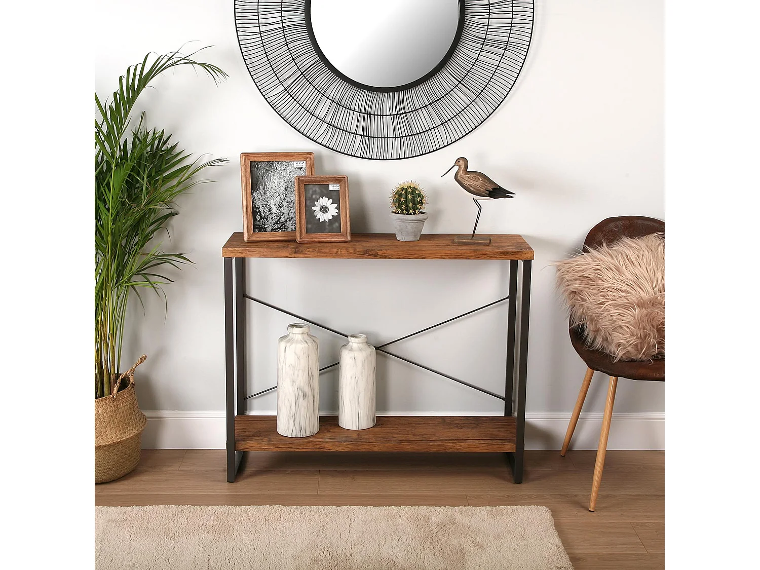 Taline Mueble Recibidor Estrecho para la Entrada o el Pasillo, Mesa Consola, Negro, 80x30x100cm