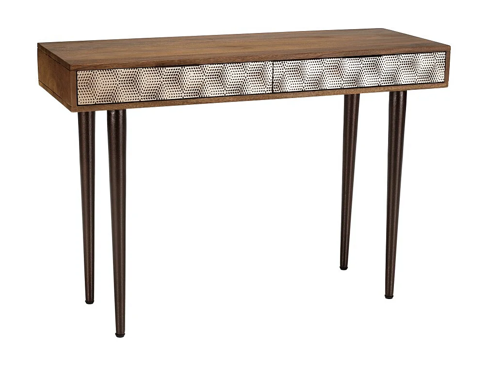 ALIX - Console en bois de manguier 2 tiroirs motifs ethniques dorés