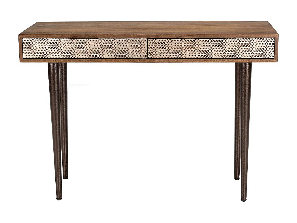 ALIX - Console en bois de manguier 2 tiroirs motifs ethniques dorés