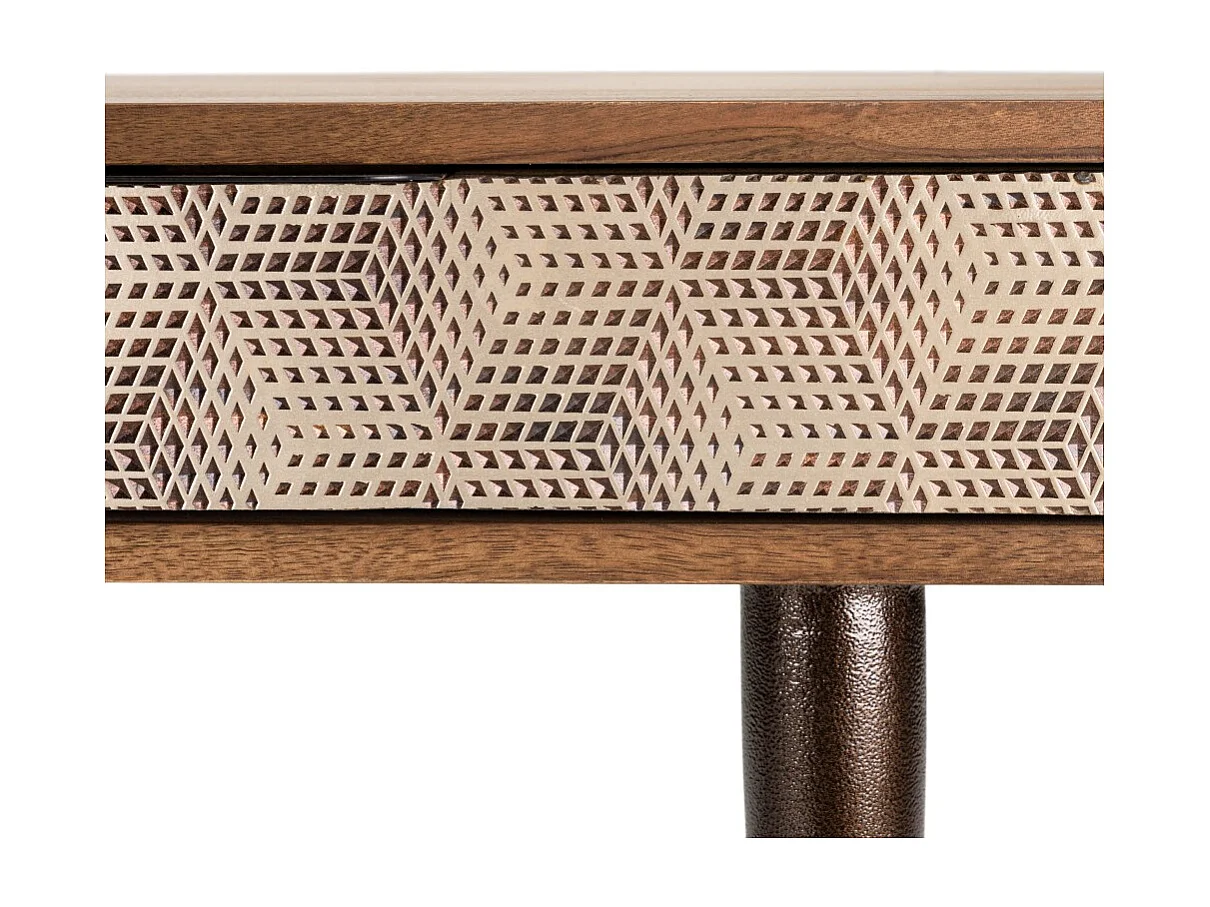 ALIX - Console en bois de manguier 2 tiroirs motifs ethniques dorés