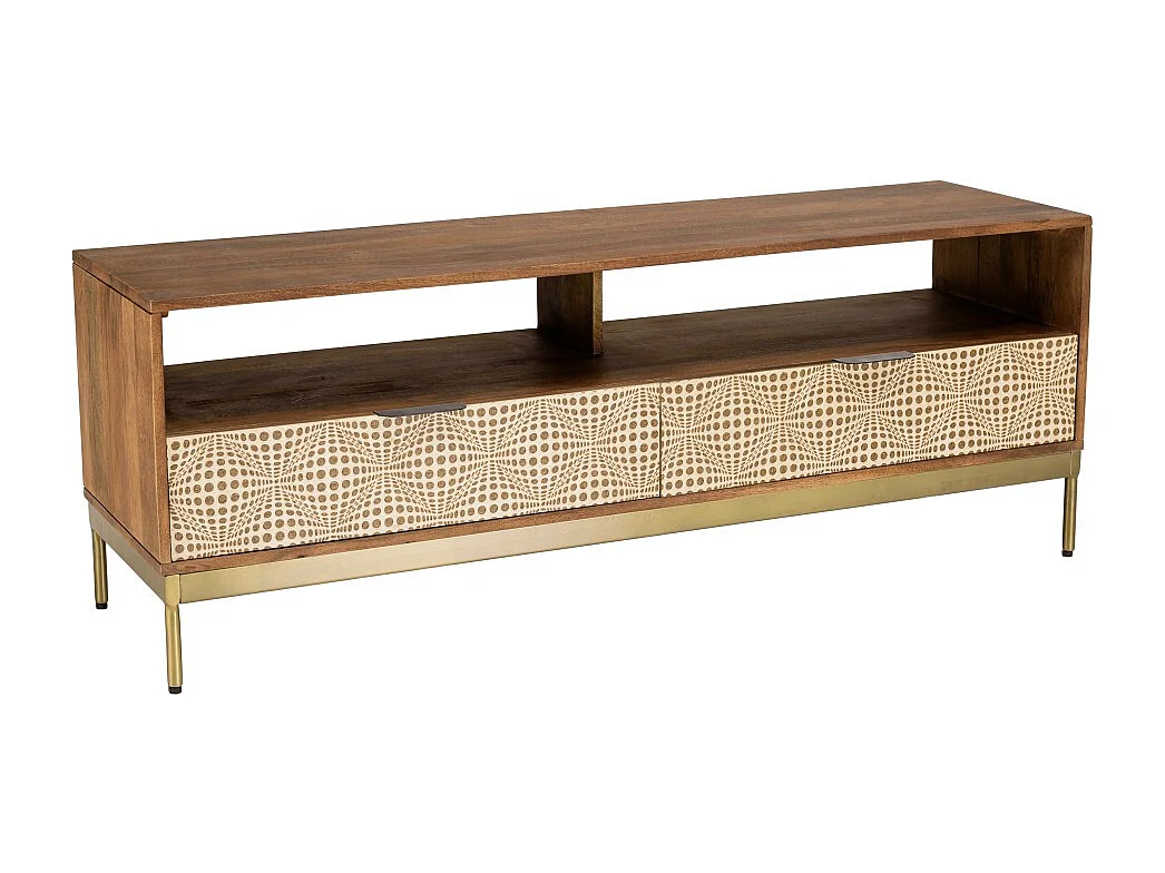 ALIX - Meuble TV en bois de manguier 2 niches 2 tiroirs