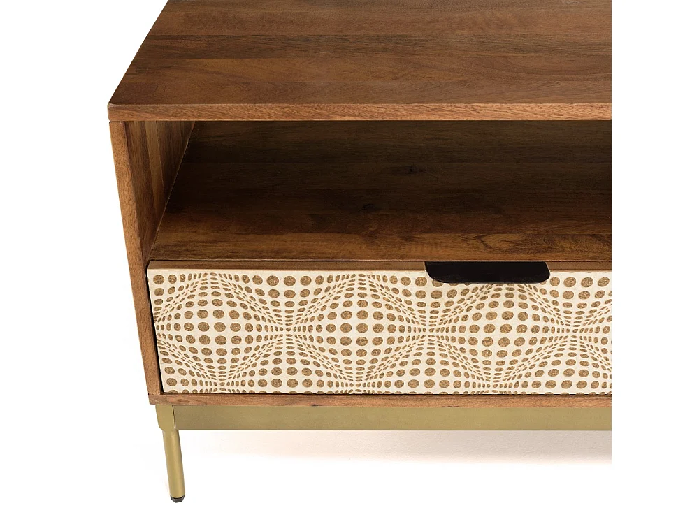 ALIX - Meuble TV en bois de manguier 2 niches 2 tiroirs