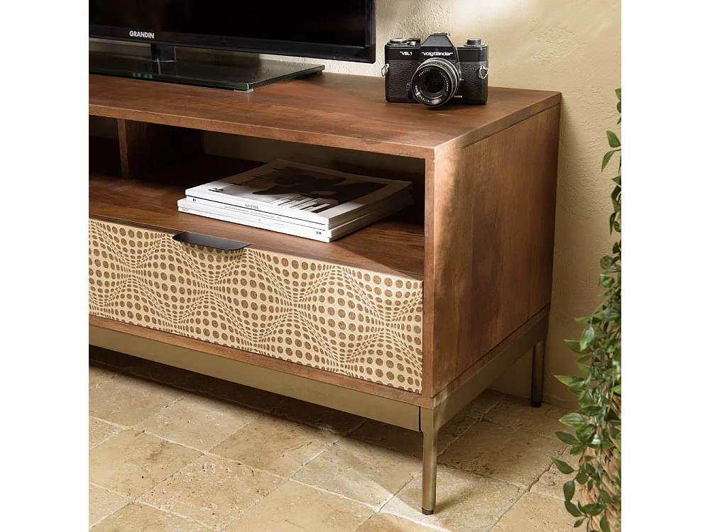 ALIX - Meuble TV en bois de manguier 2 niches 2 tiroirs