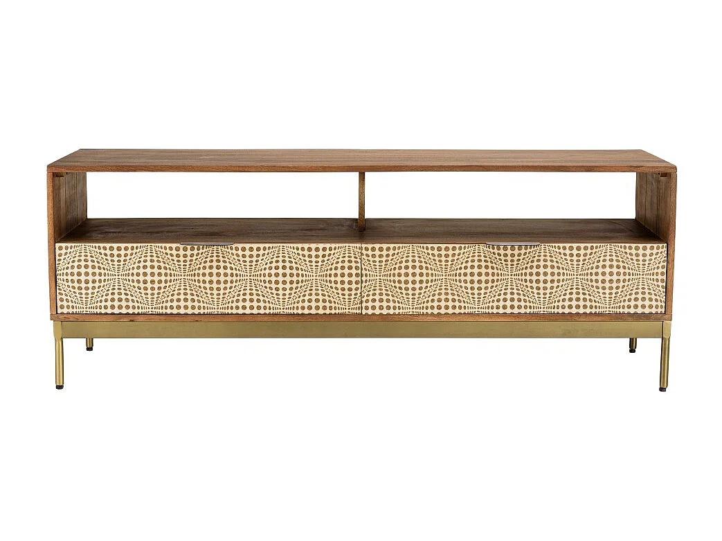 ALIX - Meuble TV en bois de manguier 2 niches 2 tiroirs