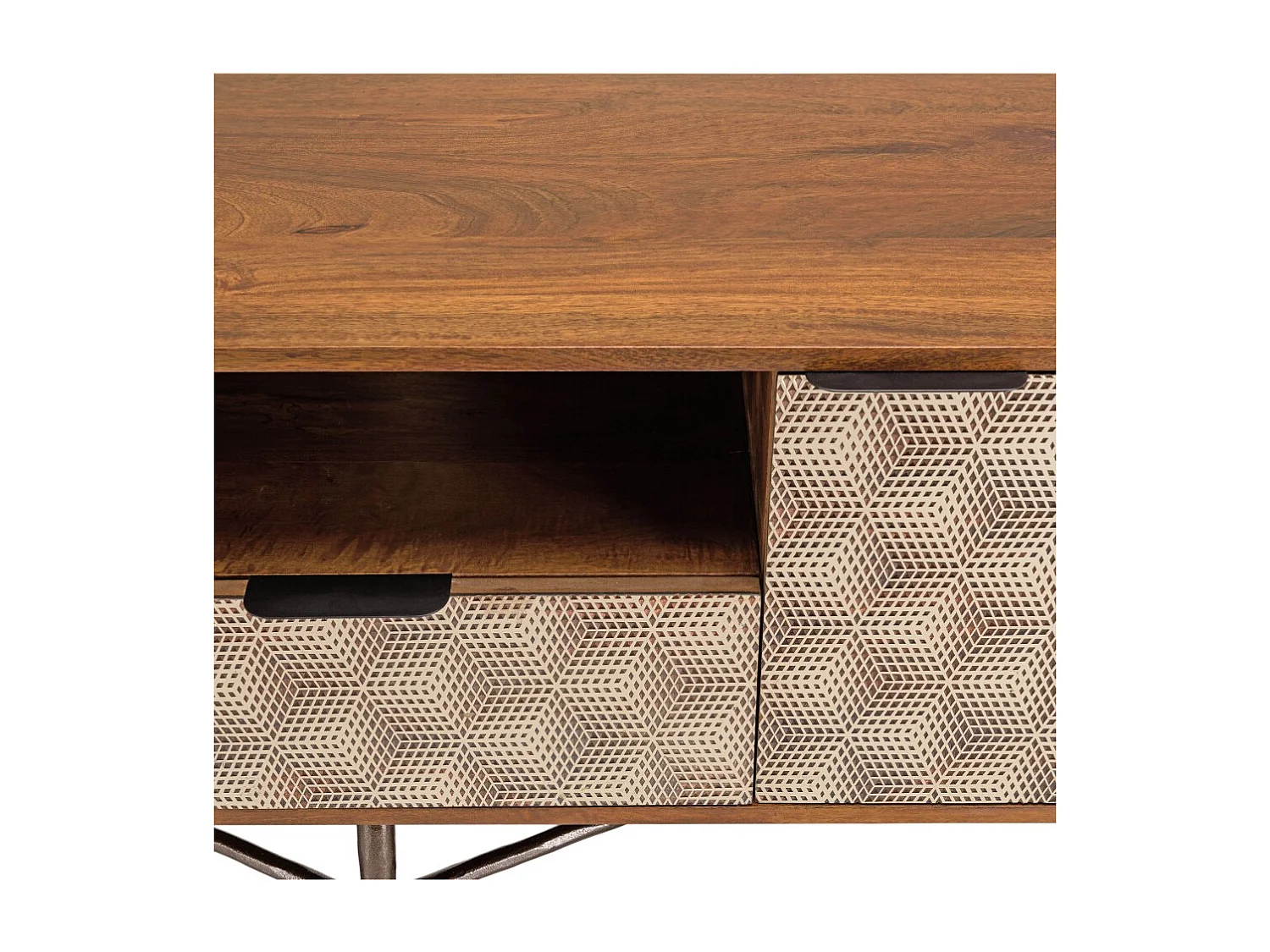 ALIX - Meuble TV en bois manguier 2 portes 1 tiroir motifs ethniques