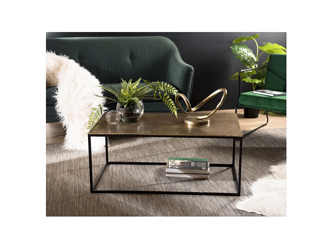 JOHAN - Table basse rectangulaire 98x57cm aluminium doré pieds noirs