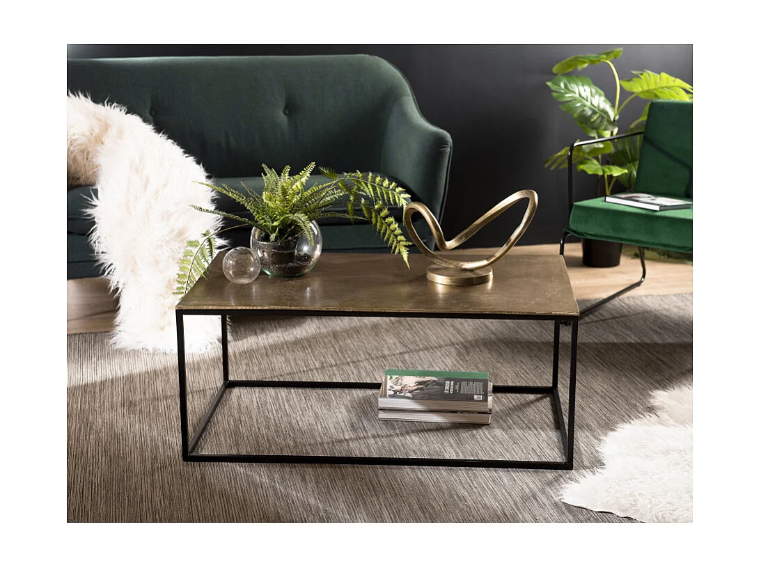JOHAN - Table basse rectangulaire 98x57cm aluminium doré pieds noirs