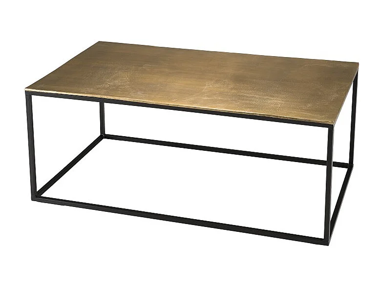 JOHAN - Table basse rectangulaire 98x57cm aluminium doré pieds noirs