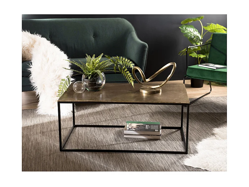 JOHAN - Table basse rectangulaire 98x57cm aluminium doré pieds noirs